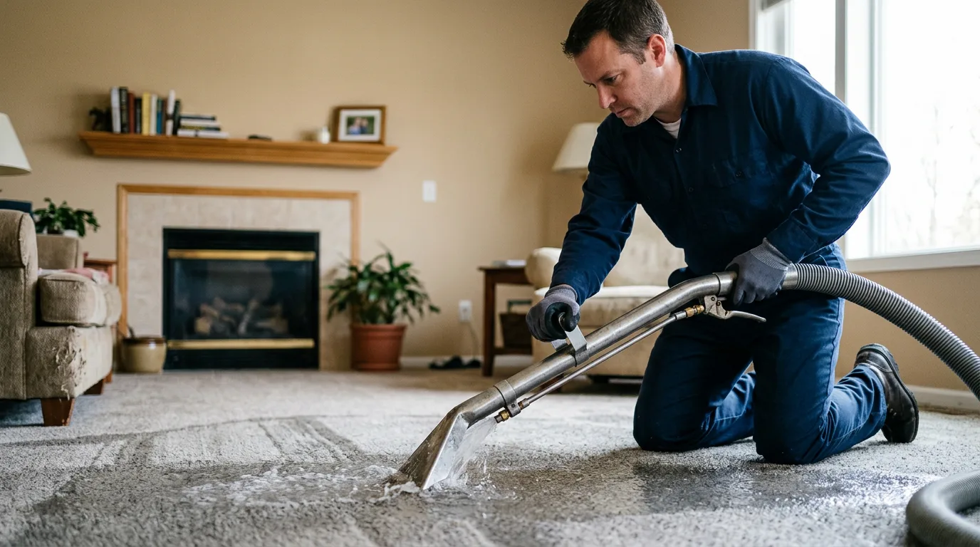Water damage restoration technician working near Bellville, OH